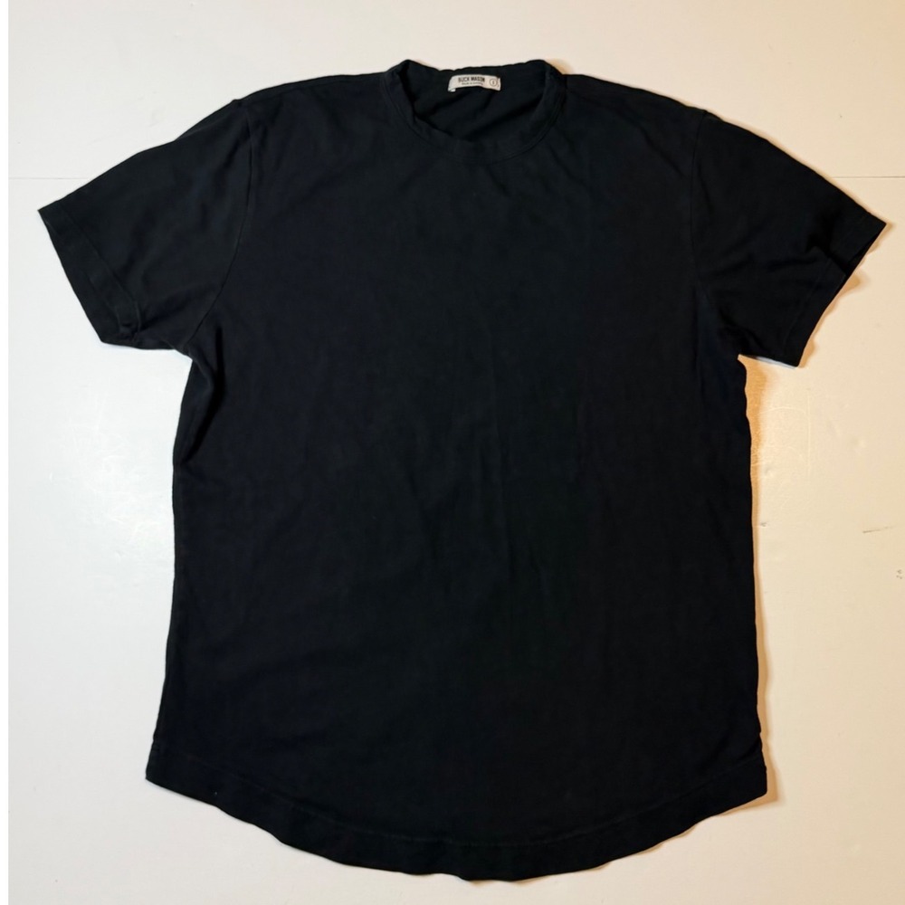 Buck Mason T-Shirt Mens Small Black 100% Cotton Curved Hem Short Sleeve Tee